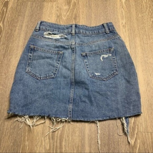 Topshop Moto Denim Distressed Miniskirt - Picture 3 of 4